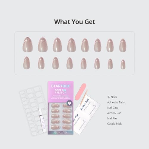 BTArtbox Press On Nails, Peppermint Kiss, Short Almond, French Tip, 32Ct - color: A7-Peppermint Kiss