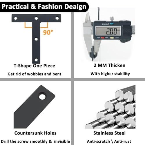 SAYAYO T Brace, 120x120mm (5" x 5") T Brackets Mending Plate Flat Repair Plates Joining Bracket Brace, Stainless Steel Matte Black, 6 Pcs | Black Repair Plates Joining Bracket, T Brace for Wood, 6 PCS - color: Black, size: 120x120mm-6pcs, style: T Shape
