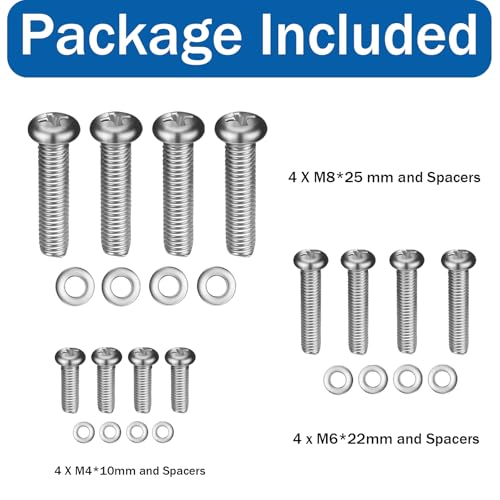 Universal TV Mounting Hardware Kit M4 M6 M8 Stainless Steel Screws Washers for VESA Wall Mount TV and Monitor Bracket Fixing 24Pcs - color: Stainless Steel