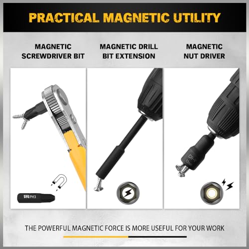 ELEAD 47-Piece Magnetic Nut Driver & Screwdriver Bit Set - Strong Magnetic Nut Drivers for Impact Drill, Power Nuts Driver, Mini Ratcheting Wrench, Drill Bits Extension & Socket Adapter - style: 47-Piece Nut Driver Set