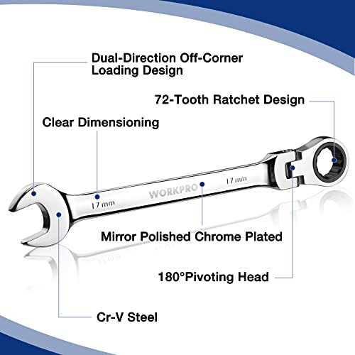 WORKPRO 8-piece Ratcheting Combination Wrench Set, Metric & Polished - size: Metric, style: Mirror Polished