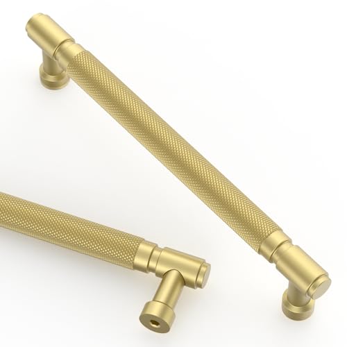 Asidrama 10 Pack 6.3 Inch(160mm) Brushed Gold Cabinet Pulls Knurled Kitchen Cabinet Handles, Cabinet Pulls Kitchen Cabinet Hardware for Cupboard Drawer Pulls - color: Brushed Gold, size: 6.3" Hole Center, style: 10 Pack