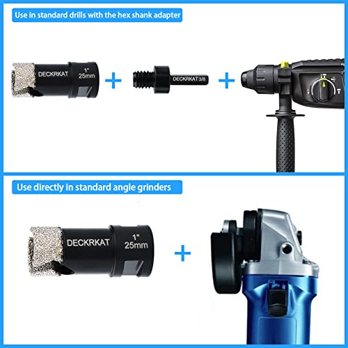 Dry Diamond Core Drill Bits 1 inch with Slots 25mm Diamond Hole Saws, with 5/8-11 Thread to 3/8” Hex Shank Adapter Fit Both Angle Grinders & Electric Drills for Porcelain Granite Tiles Brick Concrete - size: 1”（25mm）