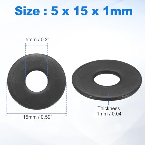 uxcell 75Pcs M5 304 Stainless Steel Flat Washers, ID 5mm, OD 15mm, Thickness 1mm Round Metal Washers for Screws Bolts, Outdoor Construction, Black - size: M5*15*1mm