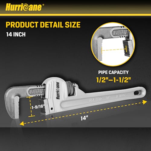 HURRICANE 14-Inch Aluminum Pipe Wrench,Heavy Duty Adjustable Plumbing Wrench,Straight Handle Plumbers Tool,40% Lighter Weight - size: 14 Inch