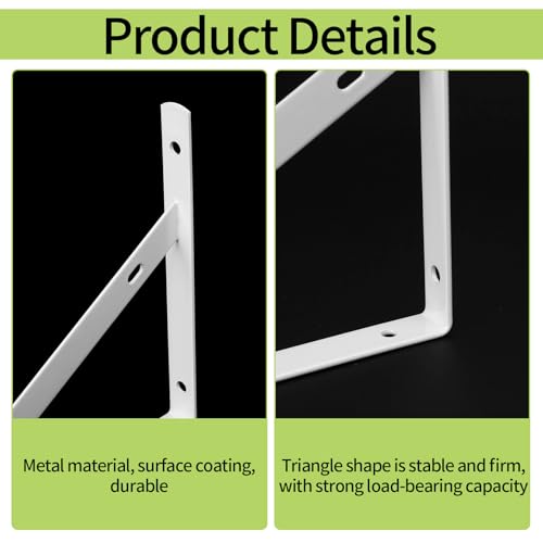 8 Pcs Heavy Duty Shelf Brackets, Floating Metal Shelf Brackets, L Shaped Shelves Support Angle Brackets for Heavy Duty Floating Shelves (9.84 x6.29 inch White) - size: 9.84 x 6.29 inch White