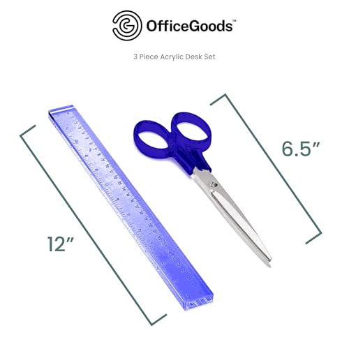 OfficeGoods 3-Piece Acrylic Desk Set, Blue with Silver Metal - color: Blue