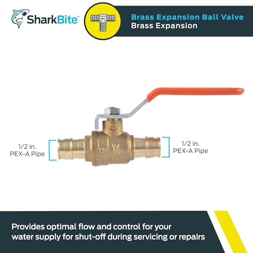 SharkBite 1/2 Inch Expansion Ball Valve for PEX-A Pipe, Brass Plumbing Fittings for PEX A Tubing, UAB22461LFA - size: 1/2 in.