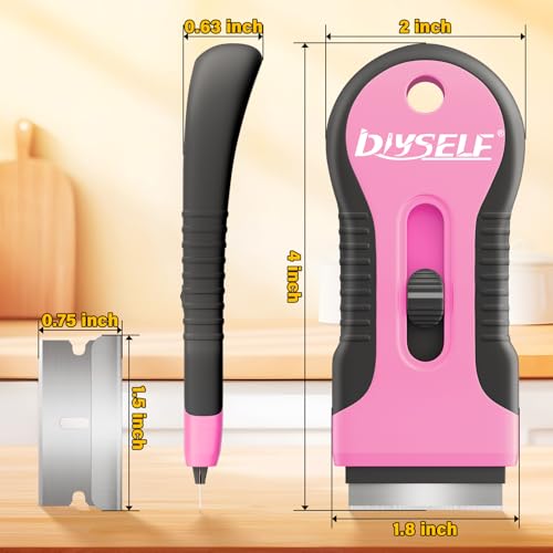 DIYSELF 2 Pack Razor Blade Scraper, Razor Scraper with 10 Spare Blades - color: Pink