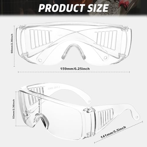 Salfboy Safety Glasses Over Eyeglasses, Anti-Fog Protective Goggles