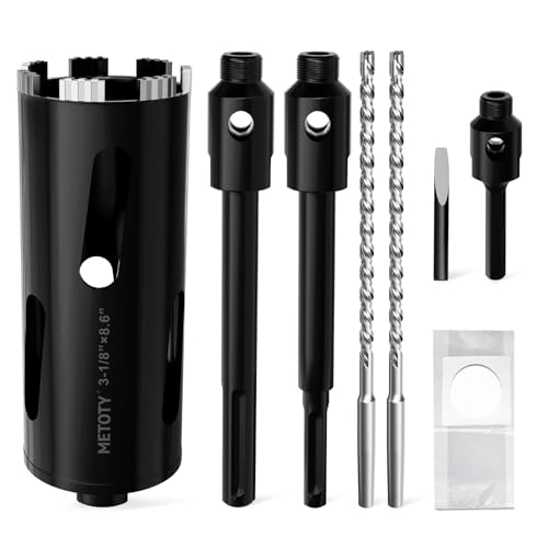 Diamond Core Drill Bit 3-1/8"(80mm) with Pilot Bit & Adapters (SDS Plus & Hex) – Upgraded Welded Segments, 8.6" Depth – for Concrete, Solid Brick, Hollow Brick, Masonry & More - size: (3-1/8"/80mm)