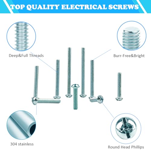 T.K.Excellent #8x1/2 to #8x2 Machine Screws Assortment Kit Electrical Outlet Screws Fully Threaded Phillips Drive, 370 Pcs