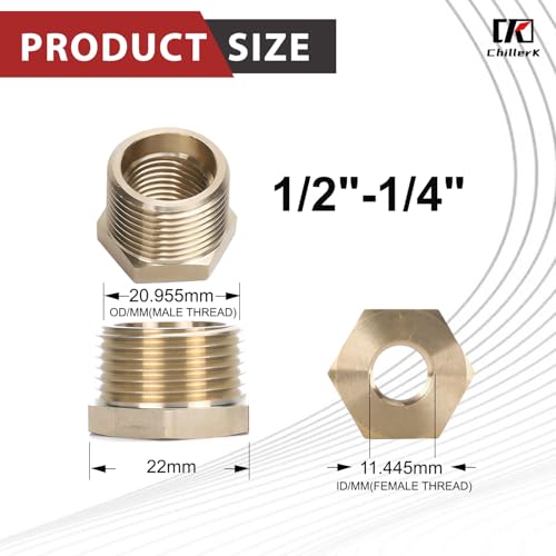 1/2" NPT Male Thread x 1/4" NPT Female Thread Brass Reducing Bushing (Pipe Fitting), 1200 PSI (Pack of 5) - size: 1/2" NPT Male x 1/4" NPT Female