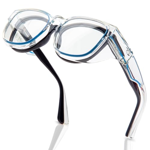 LianSan Safety Glasses Over Eyeglasses for Women - Anti-Fog Goggles Fit Over Eyewear for ANSI Z87.1 Certified - color: Shinny Blue/Clear