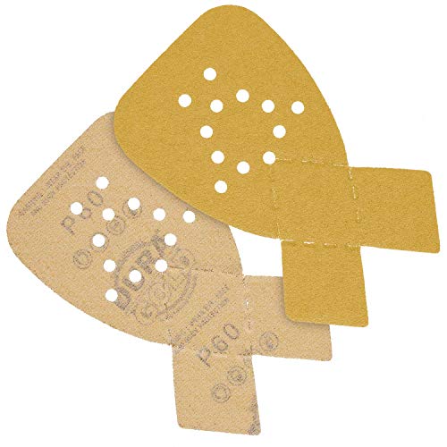 Dura-Gold Premium Mouse Detail Sander Sandpaper Sanding Sheets - 60 Grit (Box of 24) - 12 Hole Pattern Hook & Loop Triangle Shaped Mouse Discs - Fits Black and Decker, Woodworking Wood Crafting, Auto - size: 60-Grit