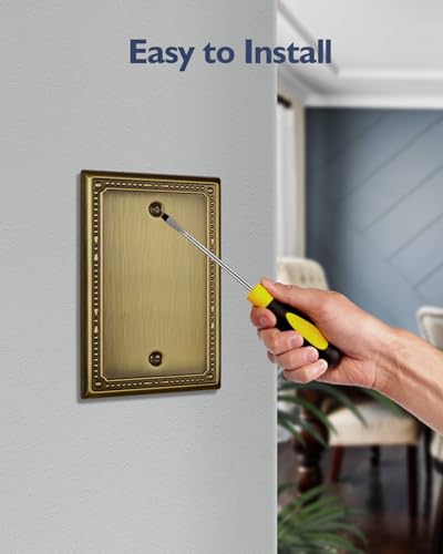 Switch Plates Outlet Covers, 2-Pack Antique Brass Metal Wall Plates - color: Antique Brass, size: 1 Blank 2PK