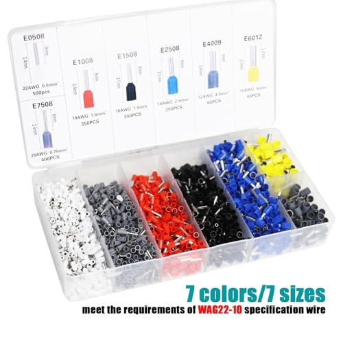 Ferrule Crimping and stripperring Tool Kit, Contain One AWG 23-7 (0.25-10mm²) Self-Adjustable Ratchet Wire Crimping Tool, Suitable for AWG10-24(0.2-6mm²) Wire Stripper and 1900PCS Wire Terminals - size: 1900 pcs+Stripper+Crimper