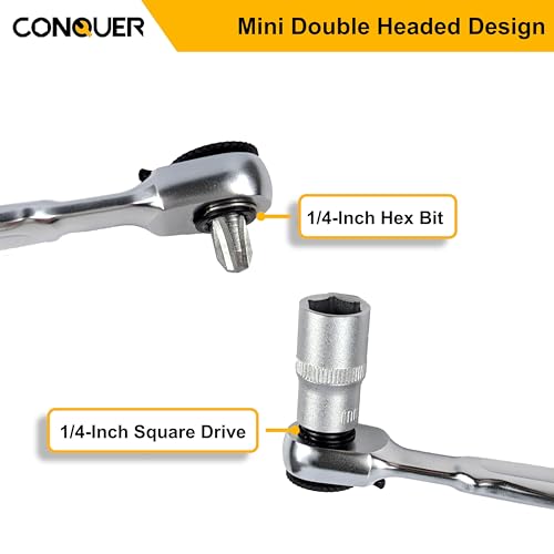CONQUER 1/4" Mini Ratchet Wrench Low Profile Dual Head - style: Dual Ratchet Socket