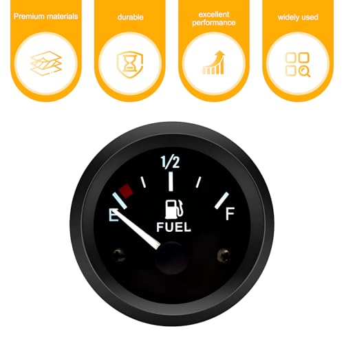 2" 52mm 12V Fuel Level Gauge Kit, 240‑33 Ohm E‑1/2‑F Pointer Dash Gauge, Adjustable Black Fuel Tank Meter, IP67 Waterproof Universal for Car RV Yacht Marine Motorcycle, for Custom Tank & DIY Builds - color: Black