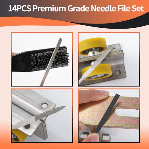 KUZURYU 14PCS Needle File Set - Small Diamond Files with 6 Jeweler's Files & 6 Steel Files （150mm）for DIY, Jewelry, Plastic, Wood & Metal Crafting – with Storage Bag & Steel Brush - size: Needle File-14PCS