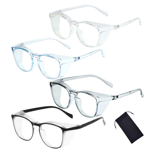 Safety Glasses for Men Women, Anti Fog Safety Goggles Comfortable Blue Light Blocking UV Protective Adult Nurse - color: Square Black Blue Grey 4pack