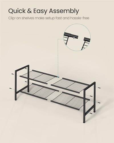 SONGMICS 2-Tier Metal Shoe Rack, Vertical Shelf, Holds up to 12 Pairs - color: Black, size: 2 Tiers (11"D x 26.8"W)