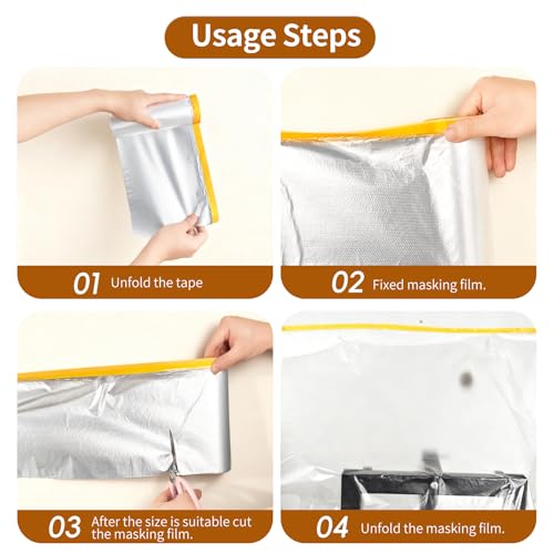 Pre-Taped Masking Film for Painting-4Rolls 8.86ft x 65.6ft Painters Plastic - size: 8.86ft x 65.6ft