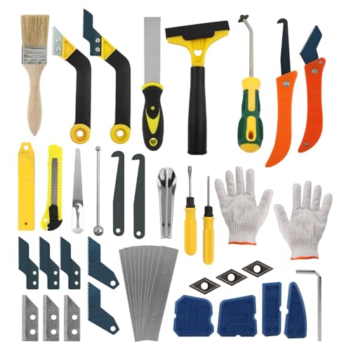 43 Pack Grout Removal Tool Kit, Tile Grout Cleaning & Caulk Remover Set with Scrapers, Saws, Blades & Gloves, Ergonomic Floor Tile Cleaning Tools for Bathroom, Kitchen, Shower