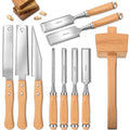 10 Pcs Woodworking Tools Set, Includes 6 Wood Chisel CR-V Steel Beveled Blades (1/4", 1/2", 3/4", 1", 1 1/4", 1 1/2"), 3 Japanese Hand Saws SK5 Blade & Solid Beech Mallet for Carpenter DIY