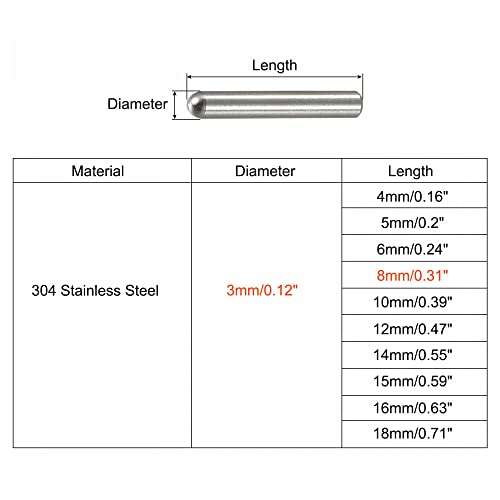 uxcell 3x8mm Dowel Pins, 50pcs 304 Stainless Steel Round Head Flat Chamfered End Dowel Pin Bunk Bed Pins Shelf Pegs Support Shelves Fasten Elements - size: 3x8mm
