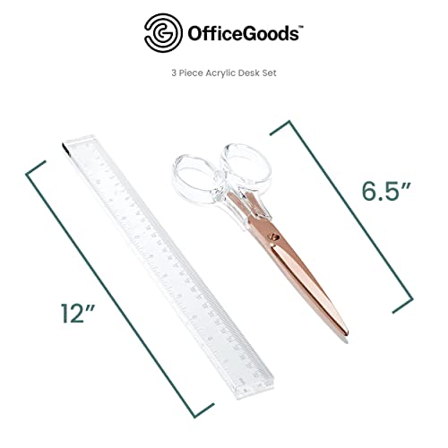 OfficeGoods 3-Piece Acrylic Desk Set, Clear with Rose Gold Metal - color: Clear Rose Gold