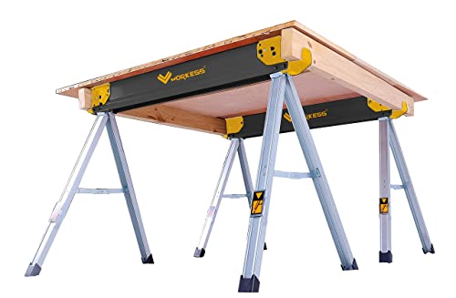 WORKESS Saw Horses 2 Pack Folding, Heavy Duty Sawhorse Table 2600 Lbs Load Capacity with 2x4 Support Legs, Portable Folding and Fast Open Legs and Easy Grip Handle for Woodworking.