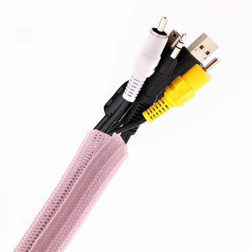 Pixio 10FT Tubing Cable Sleeve – Pink 1/2 inch Flexible Cable Management Sleeve for PC, Gaming, TV & Office, Wire Organizer for Desk Cable Cleanup - color: Pink