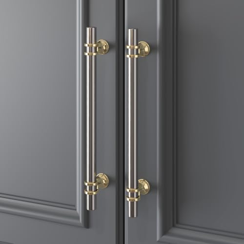 Haliwu 10 Pack 7-1/2 Inch Brushed Nickel and Gold Cabinet Handles | 192mm Hole Center, Solid Aluminum and Zinc Alloy, Kitchen Pulls Hardware for Bathroom Drawer Dresser - color: Brushed nickel&Gold, size: 7-1/2 inch (192mm) hole spacing
