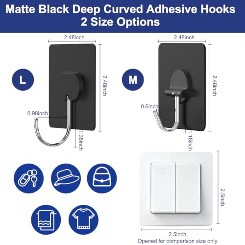 Adhesive Wall Hooks No Drill Large Black Heavy Duty,13LB Sticky 12 Pack - color: Black, size: Large 12 Pcs