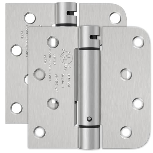 4 Inch Self Closing Door Hinges, Brushed Nickel Spring Loaded Hinges 2 Pack