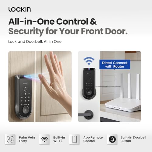 Lockin Veno Smart Lock, Palm Vein, Fingerprint Keyless Entry Door Lock - size: Single Battery, style: Palm Vein（No Camera）