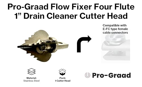 Flow Fixer Drain Cleaner Cutter Head 1", Spear, Slot, for 1-1/4" - 2" Pipes - style: 1" Four Flute (for 1-1/4" - 2" pipes)