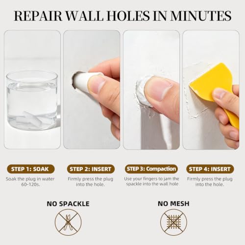 Drywall Hole Repair Kit 40Pcs, Wall Hole Filler for Small Nail Holes with Scraper & Gloves, No Sanding No Tools Required, Quick Drywall Patch Plugs for Renters Home Repair Move-Out