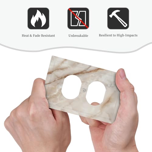 Beige Marble Pattern Outlet Covers Light Switch Cover Modern Wall Plate Decorative Duplex Receptacle Switch Plates Electrical Outlet Faceplate for Bathroom Kitchen Bedroom 5" x 3" - size: Duplex Outlet Covers