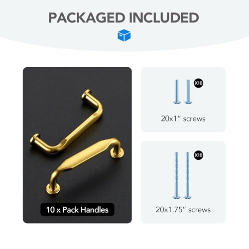 HOME EDIT Gold Solid Cabinet Handles & Pulls 3 Inch 10 Pack - color: Brushed Brass, size: 3 inches Hole Center