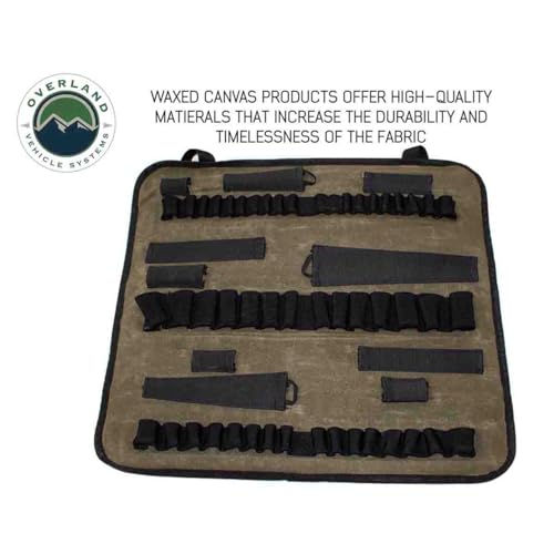 Overland Vehicle Systems Rolled Socket Organizer Storage Bag - #16 Premium Waxed Canvas - Storage for 50 sockets and 10 extra storage pockets for Ratchets
