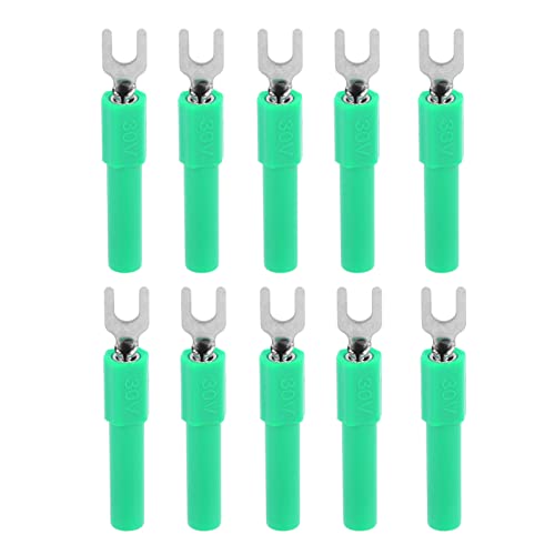Insulated Fork Spade U-Type Wire Connector Electrical Crimp Terminal, 10pcs 4mm Fork Wire Connector for Testing and Multimeter, Electronic Applications(green)