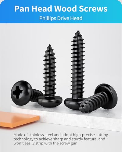 550Pcs 304 Stainless Steel Black Wood Screws Assortment Kit, Phillips Pan Head Sheet Metal Screw Self Tapping Screws Set, #4#6#8#10#12 Wood Assorted Screws (Black-Pan Head 550PCS) - style: Black-Pan Head 550PCS