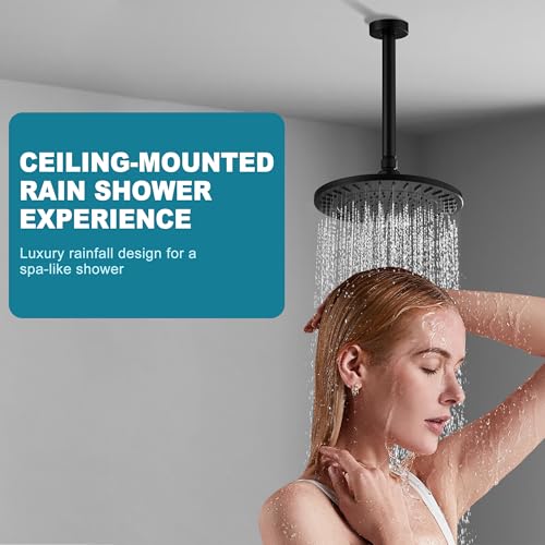 BRIGHT SHOWERS Shower Arm with Flange for Rainfall Shower Head, 9 Inch Ceiling Mount Straight Arm, Replacement Extension Pipe, Heavy-Duty Stainless Steel, Rust-Resistant, 1/2" NPT, Matte Black - color: Matte Black, style: 9 Inch
