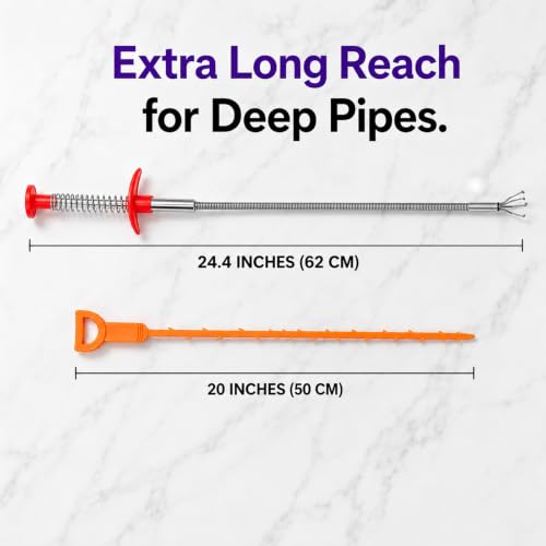 Drain Clog Remover Snake Tool for Hair and Debris, Unclog Toilet, Sink, Shower, Bathtub, Sewer - color: Orange 6+1