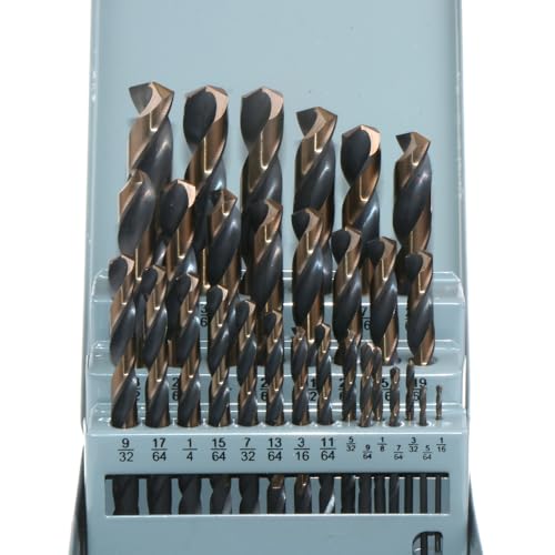 29pcs HSS Black and Gold Finish, High Speed Steel Twist Drill Bits, 1/16" - 1/2" in Metal Case