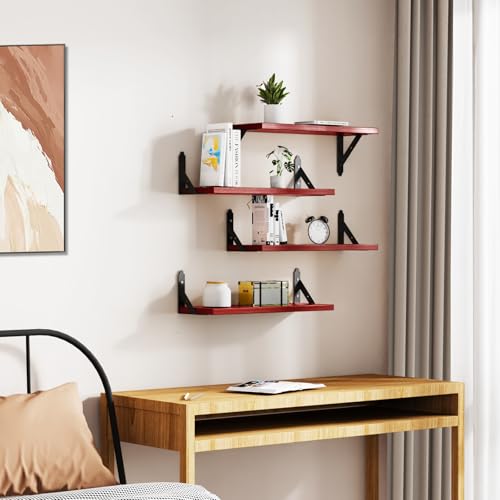ROMGUAR CRAFT Wood Wall Floating Shelves Set of 4, 17" x 6" - Red - color: Red, size: 17" x 6"