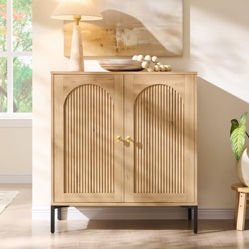 IFGET 34" Tall Modern Arched Sideboard Buffet Cabinet with Storage, Natural - color: Natural, size: 1 Piece