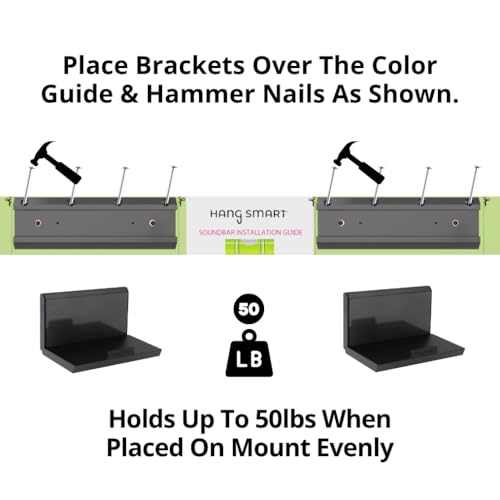 HangSmart TV Soundbar Mount NO Stud & NO Drill Easy Install, DIY Universal Sound Bar Wall Mount Bracket, Holds up to 50LBS, Adjustable fits Most Soundbars. (Black) - color: Black, size: 1 Pack